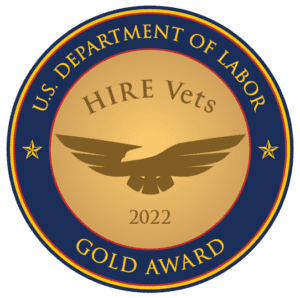Department of Labor Gold Award logo for Hiring Vets in 2022